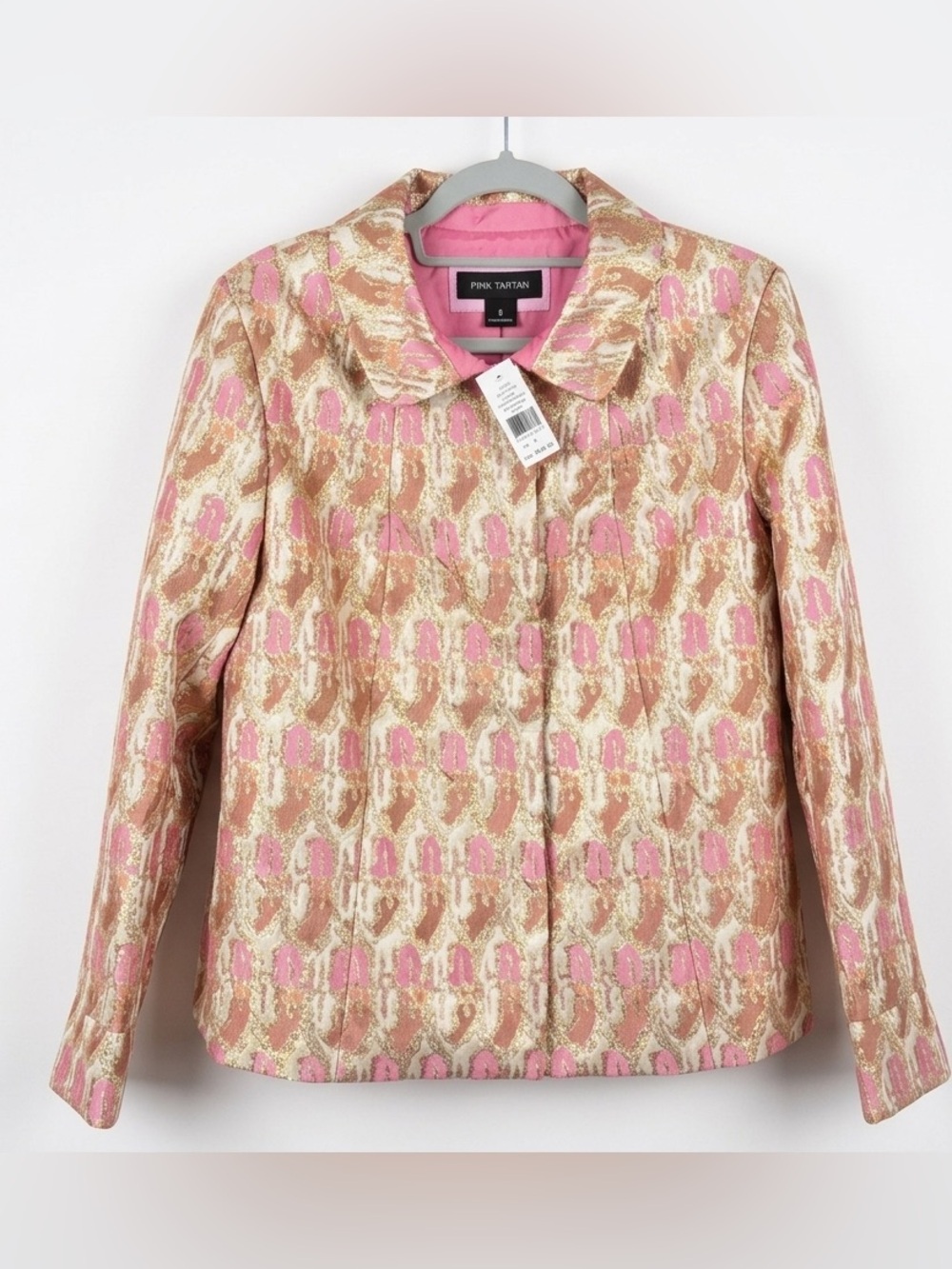 NWT Pink Tartan Metallic Brocade Jacquard Jacket (Size 8)